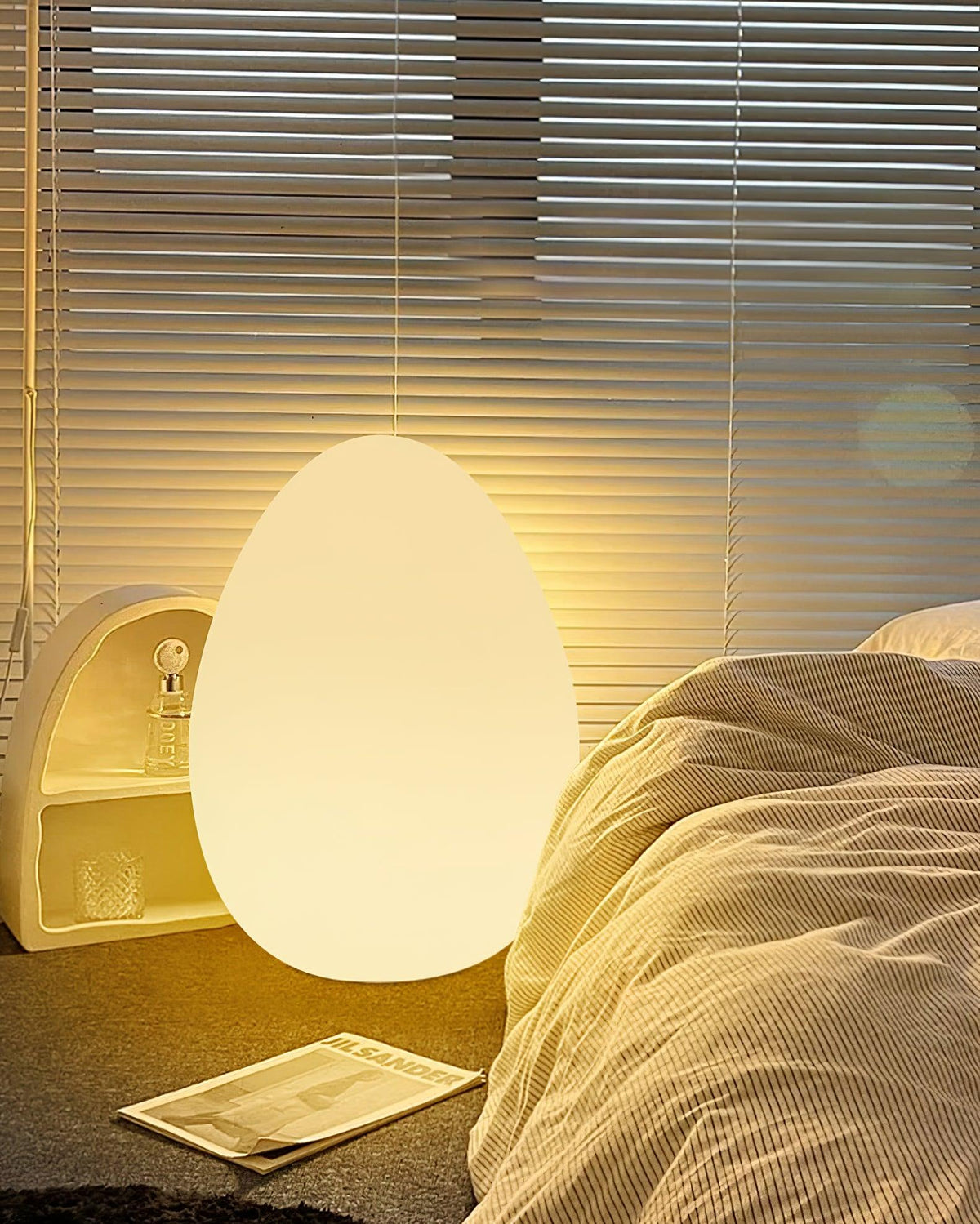 Egg-Shaped LED Mood Lamp 12 in White Polyethylene Shade 3-Mode Light Indoor Outdoor Cordless Rechargeable Accent Light for Living Room Patio