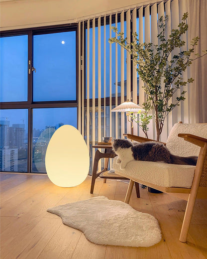 Egg-Shaped LED Mood Lamp 12 in White Polyethylene Shade 3-Mode Light Indoor Outdoor Cordless Rechargeable Accent Light for Living Room Patio