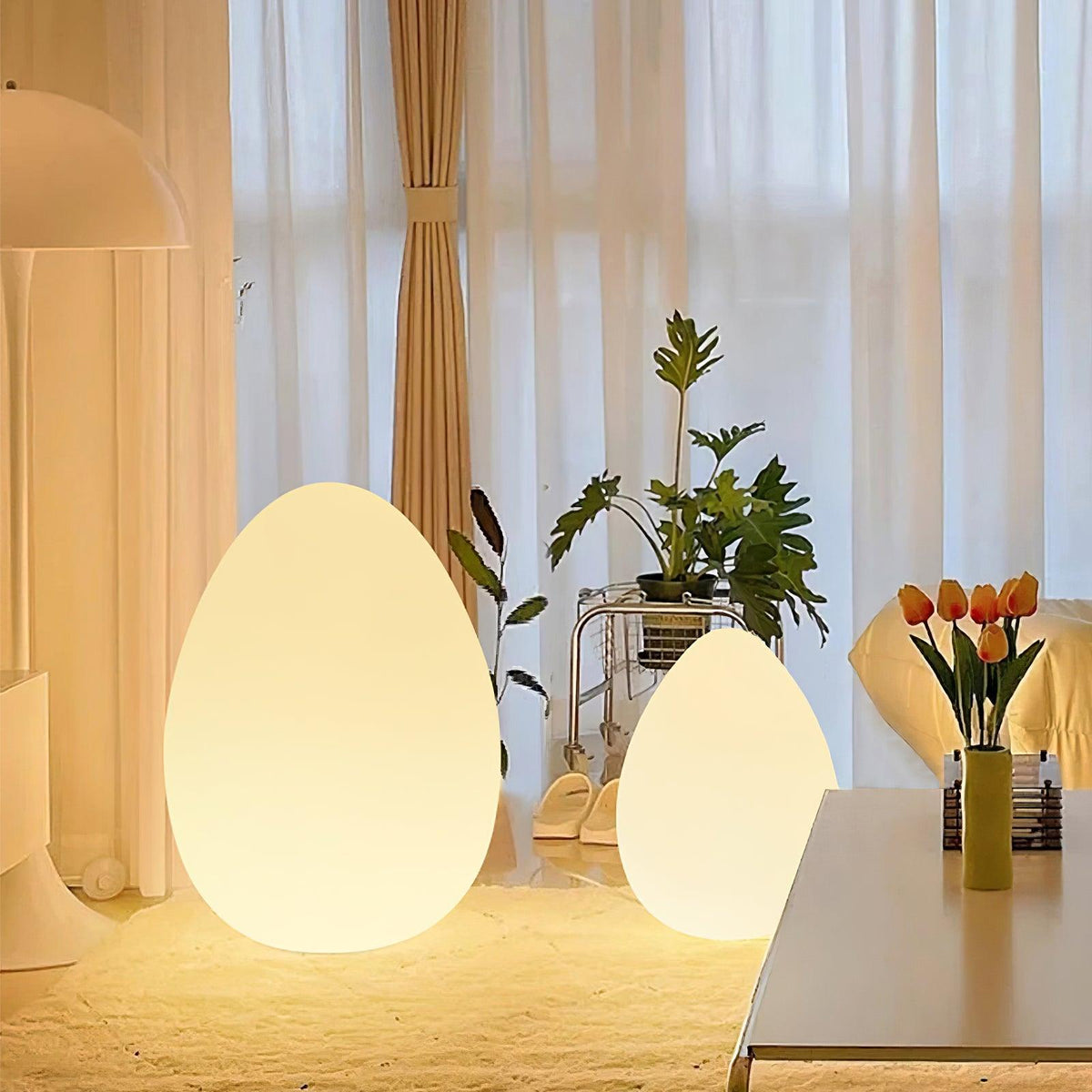 Egg-Shaped LED Mood Lamp 12 in White Polyethylene Shade 3-Mode Light Indoor Outdoor Cordless Rechargeable Accent Light for Living Room Patio