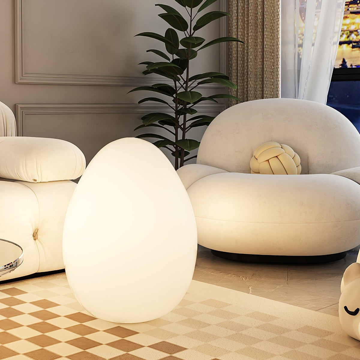Egg-Shaped LED Mood Lamp 12 in White Polyethylene Shade 3-Mode Light Indoor Outdoor Cordless Rechargeable Accent Light for Living Room Patio