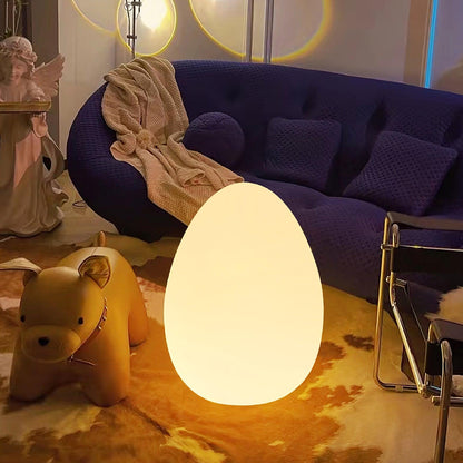 Egg-Shaped LED Mood Lamp 12 in White Polyethylene Shade 3-Mode Light Indoor Outdoor Cordless Rechargeable Accent Light for Living Room Patio