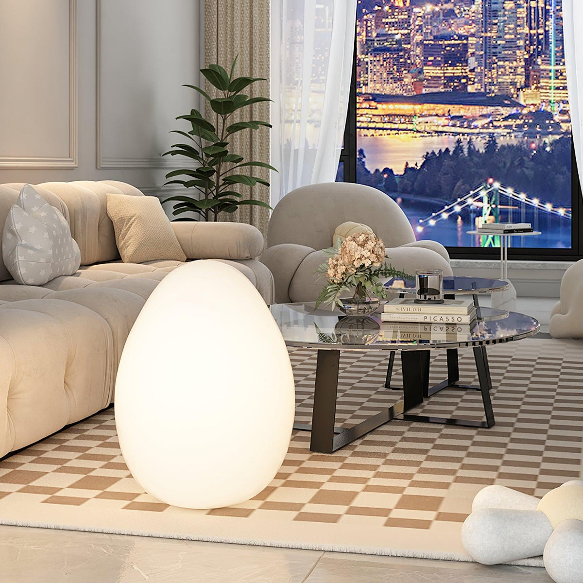 Egg-Shaped LED Mood Lamp 12 in White Polyethylene Shade 3-Mode Light Indoor Outdoor Cordless Rechargeable Accent Light for Living Room Patio