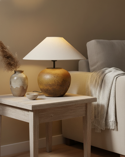Handcrafted Ceramic Bedside Lamp 16x15 inches White Ambient Light for Bedroom Nightstand Reading Corner Living Room Side Table Desk Accent M