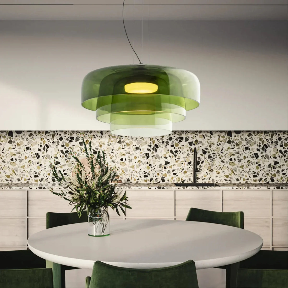 Layered Glass Bowl Ceiling Fixture 10 in Diameter Adjustable Drop Length Multi-Tone Illumination for Kitchens Dining Spaces Living Rooms Mod