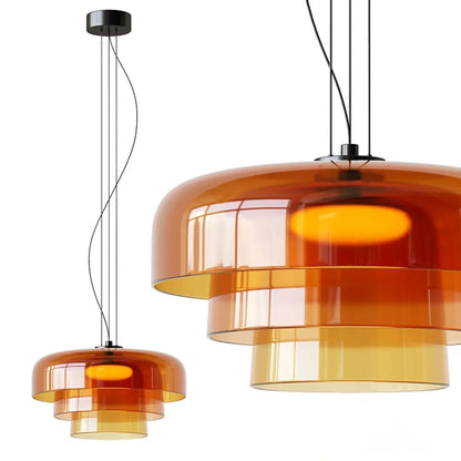 Layered Glass Bowl Ceiling Fixture 10 in Diameter Adjustable Drop Length Multi-Tone Illumination for Kitchens Dining Spaces Living Rooms Mod