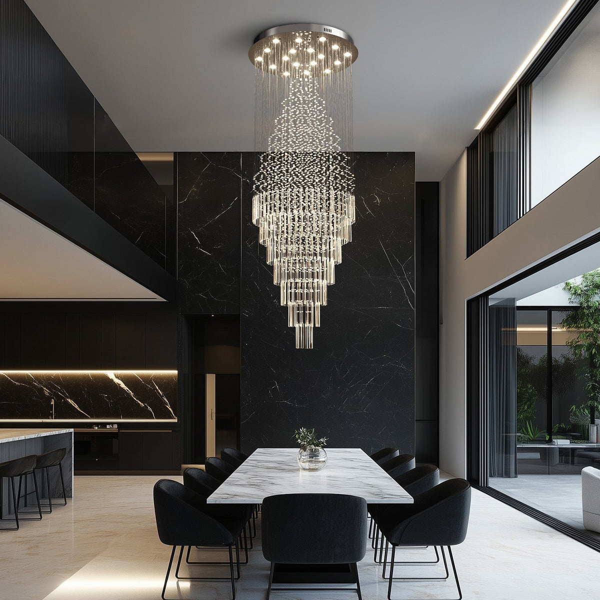 Cascading Crystal Tiered Chandelier for Foyer & Staircase – Adjustable Height Statement Lighting Fixture