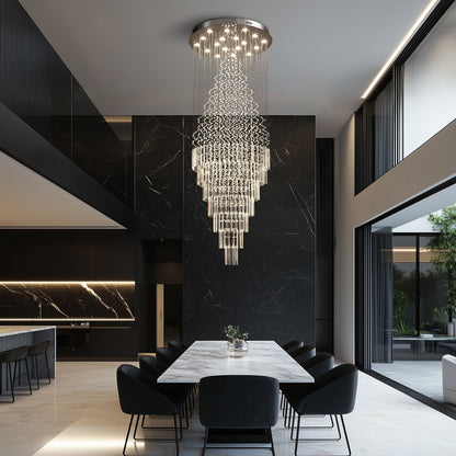 Cascading Crystal Tiered Chandelier for Foyer & Staircase – Adjustable Height Statement Lighting Fixture