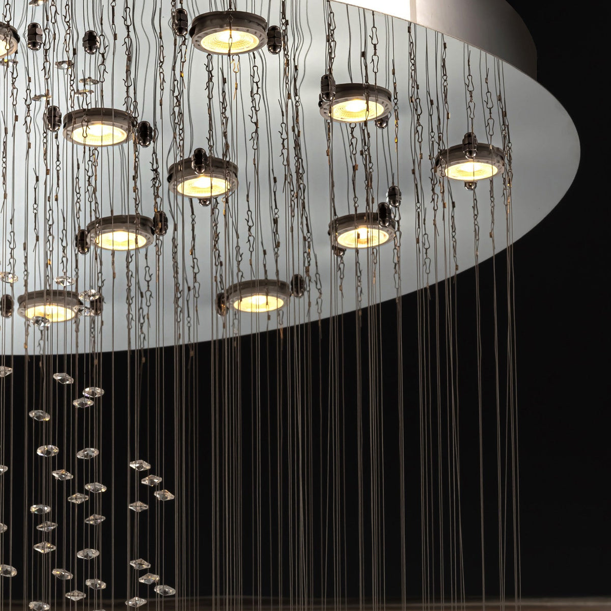 Cascading Crystal Tiered Chandelier for Foyer & Staircase – Adjustable Height Statement Lighting Fixture