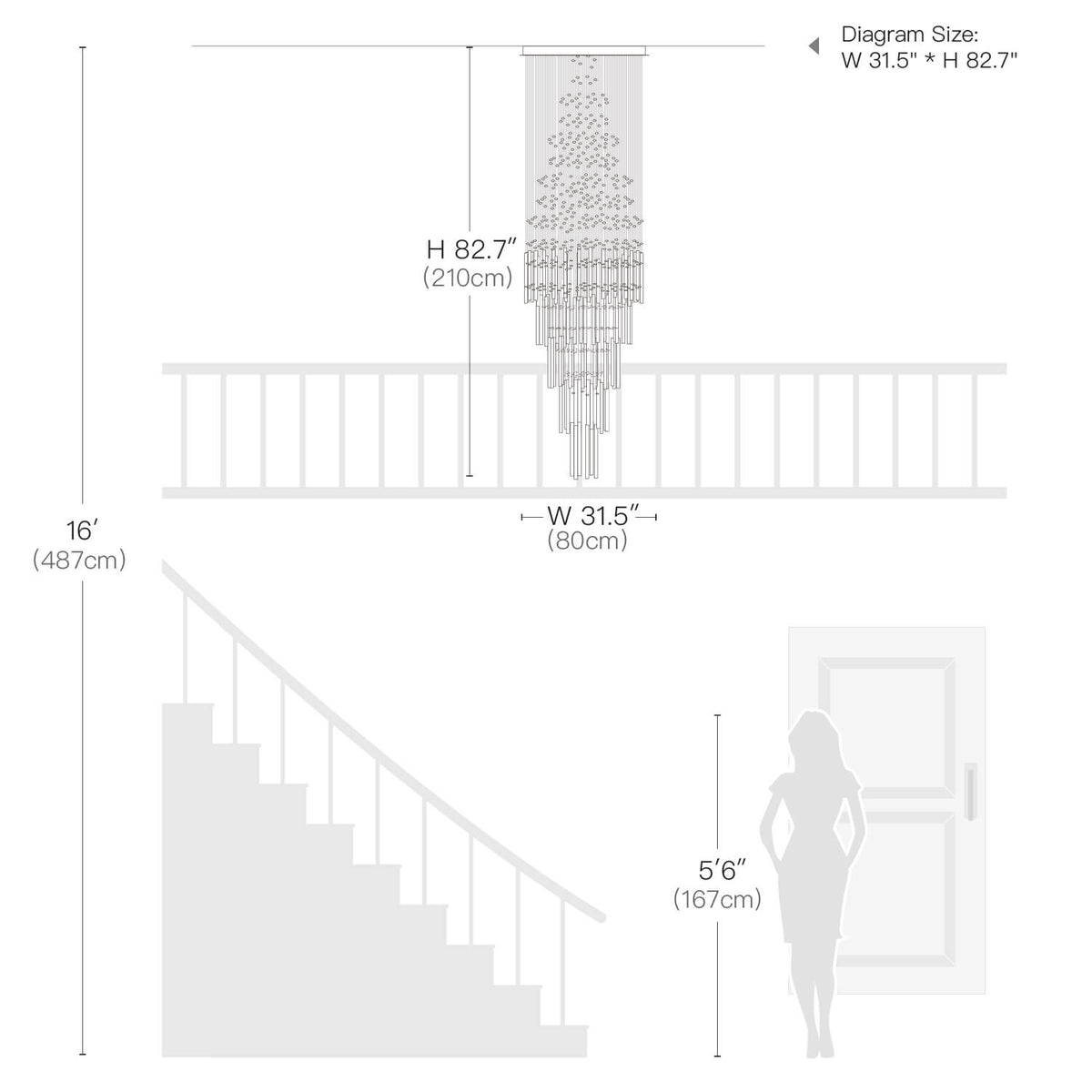 Cascading Crystal Tiered Chandelier for Foyer & Staircase – Adjustable Height Statement Lighting Fixture