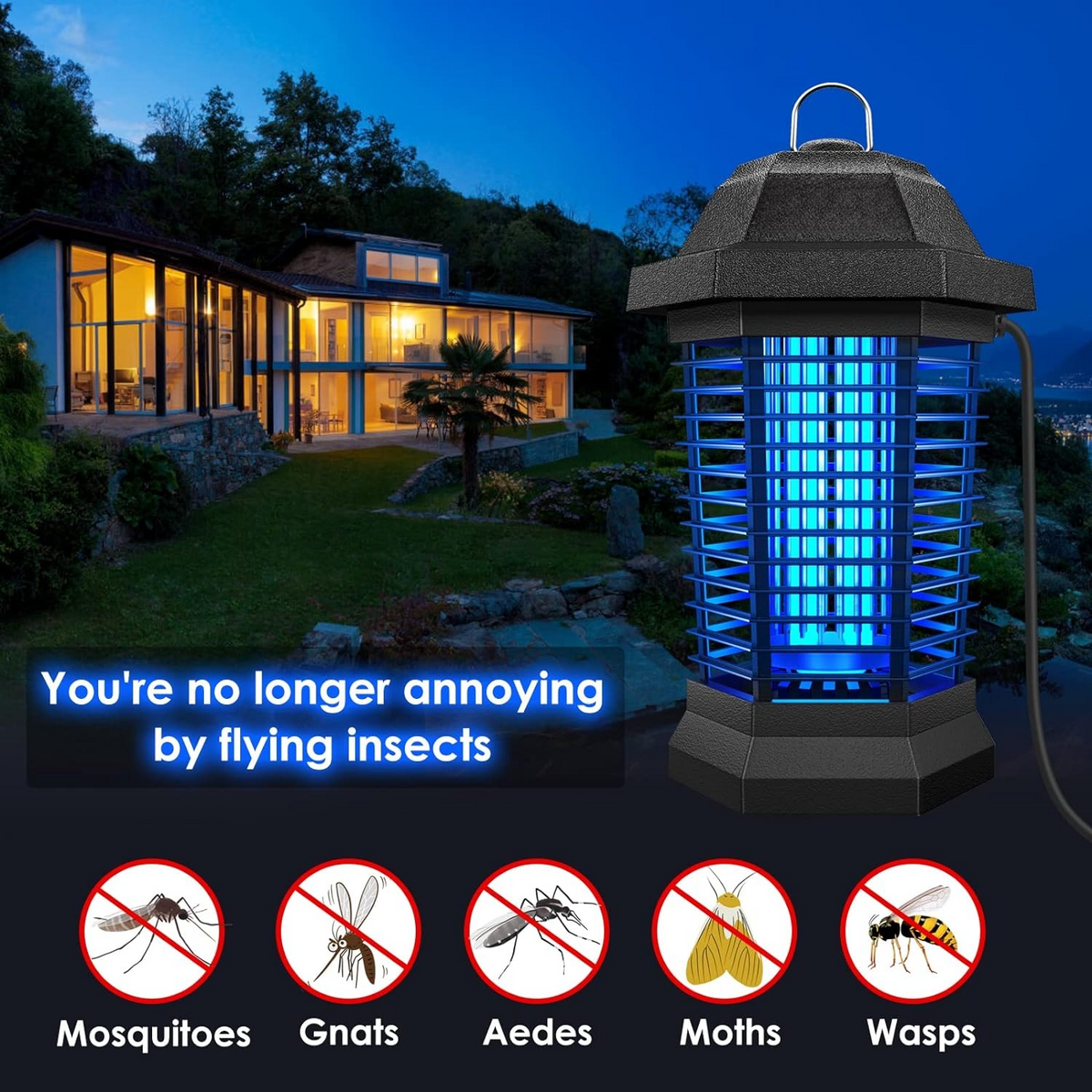 Outdoor Bug Zapper, Electric Insect Zapper for Indoor Use, Mosquito Trap, Fly Trap with UV Light, Mosquito Killer