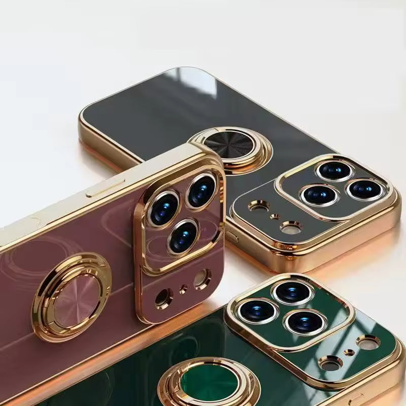 Magnetic Ring Stand iPhone Case with Shock Absorption & Microfiber Lining for iPhone 14-17 Models