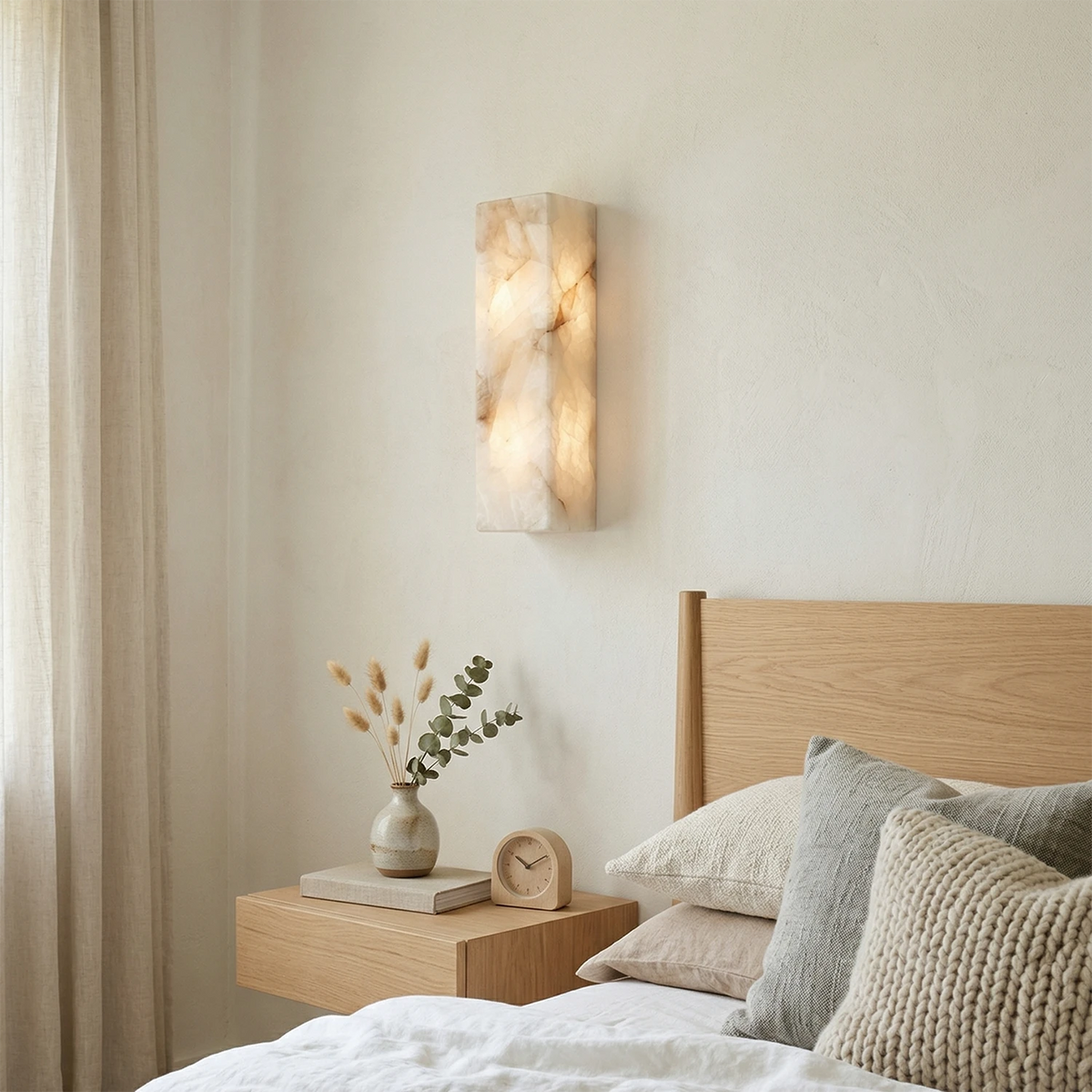 Elegant Alabaster Wall Light Sconce – Modern Transitional Design with Integrated LED for Bathroom and Living Room