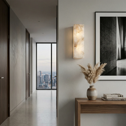 Elegant Alabaster Wall Light Sconce – Modern Transitional Design with Integrated LED for Bathroom and Living Room