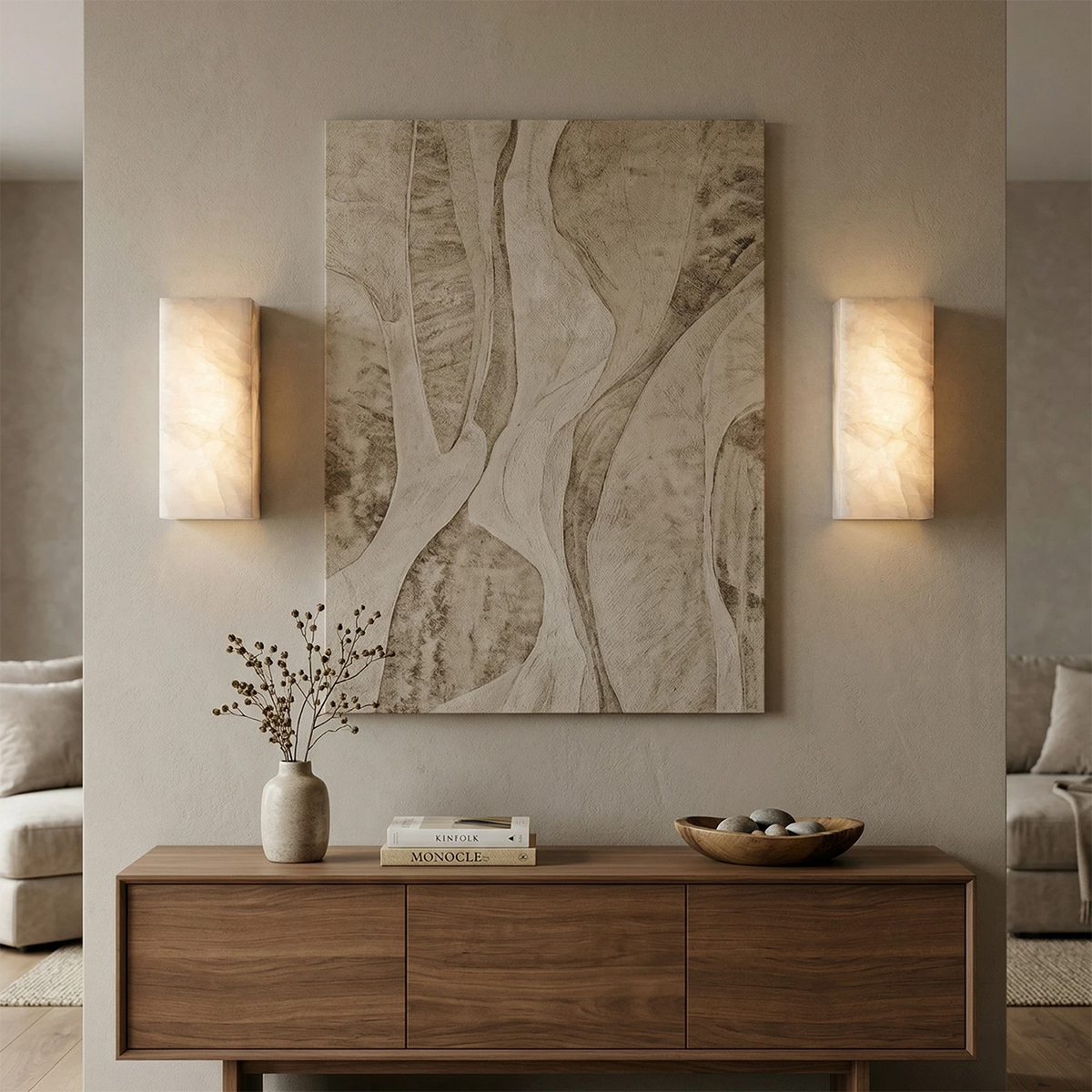 Elegant Alabaster Wall Light Sconce – Modern Transitional Design with Integrated LED for Bathroom and Living Room