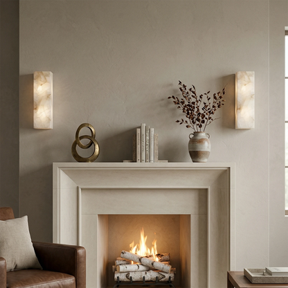 Elegant Alabaster Wall Light Sconce – Modern Transitional Design with Integrated LED for Bathroom and Living Room