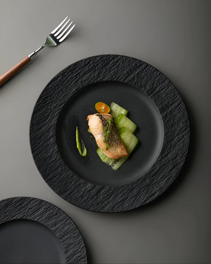Elegant Ceramic Dinner Plate | Textured Rim Stoneware Dinnerware for Stylish Dining