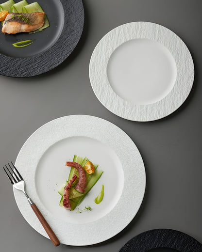 Elegant Ceramic Dinner Plate | Textured Rim Stoneware Dinnerware for Stylish Dining