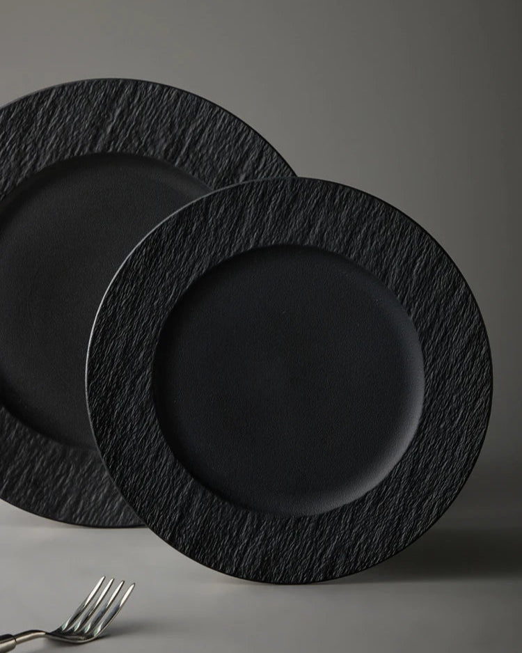 Elegant Ceramic Dinner Plate | Textured Rim Stoneware Dinnerware for Stylish Dining