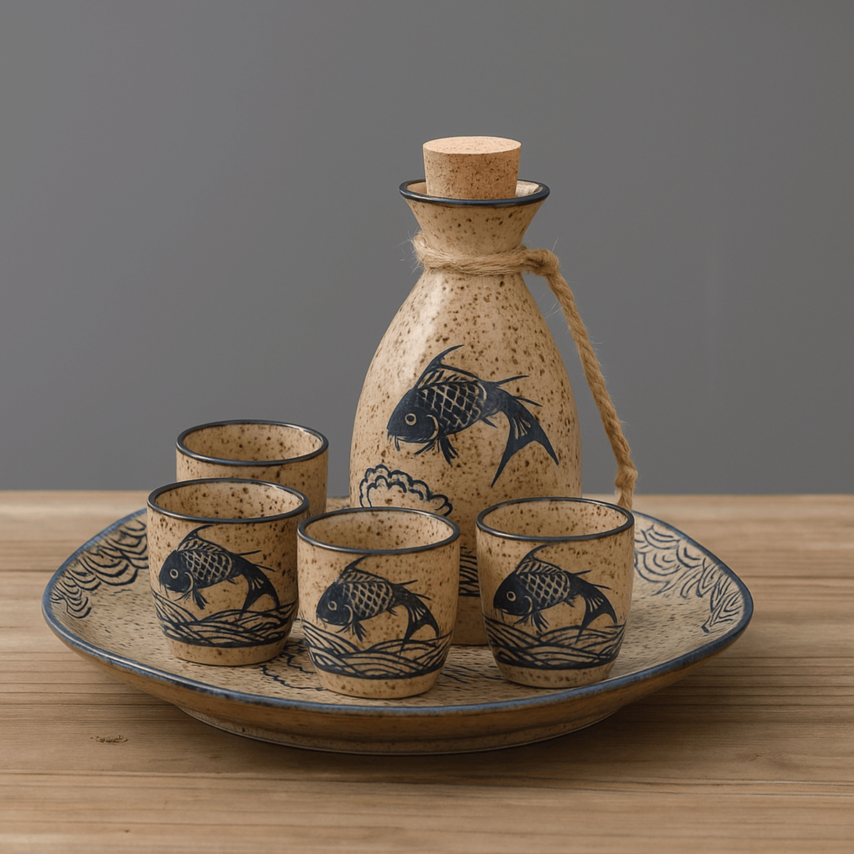 Elegant Ceramic Sake Set | Handcrafted Japanese Design with Koi Motif | Perfect for Hot and Cold Beverages