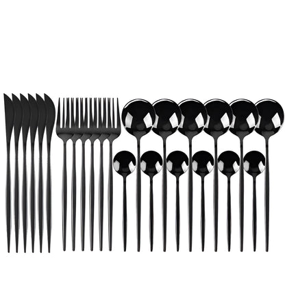 Elegant Cutlery Set | Matte Black Stainless Steel Flatware with Portable Case | Modern Design for Outdoor Dining