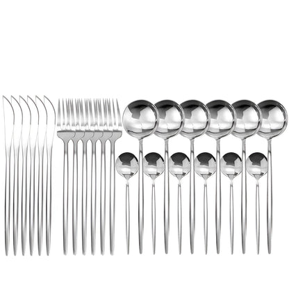 Elegant Cutlery Set | Matte Black Stainless Steel Flatware with Portable Case | Modern Design for Outdoor Dining