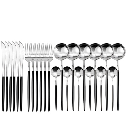 Elegant Cutlery Set | Matte Black Stainless Steel Flatware with Portable Case | Modern Design for Outdoor Dining