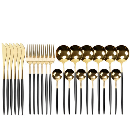Elegant Cutlery Set | Matte Black Stainless Steel Flatware with Portable Case | Modern Design for Outdoor Dining