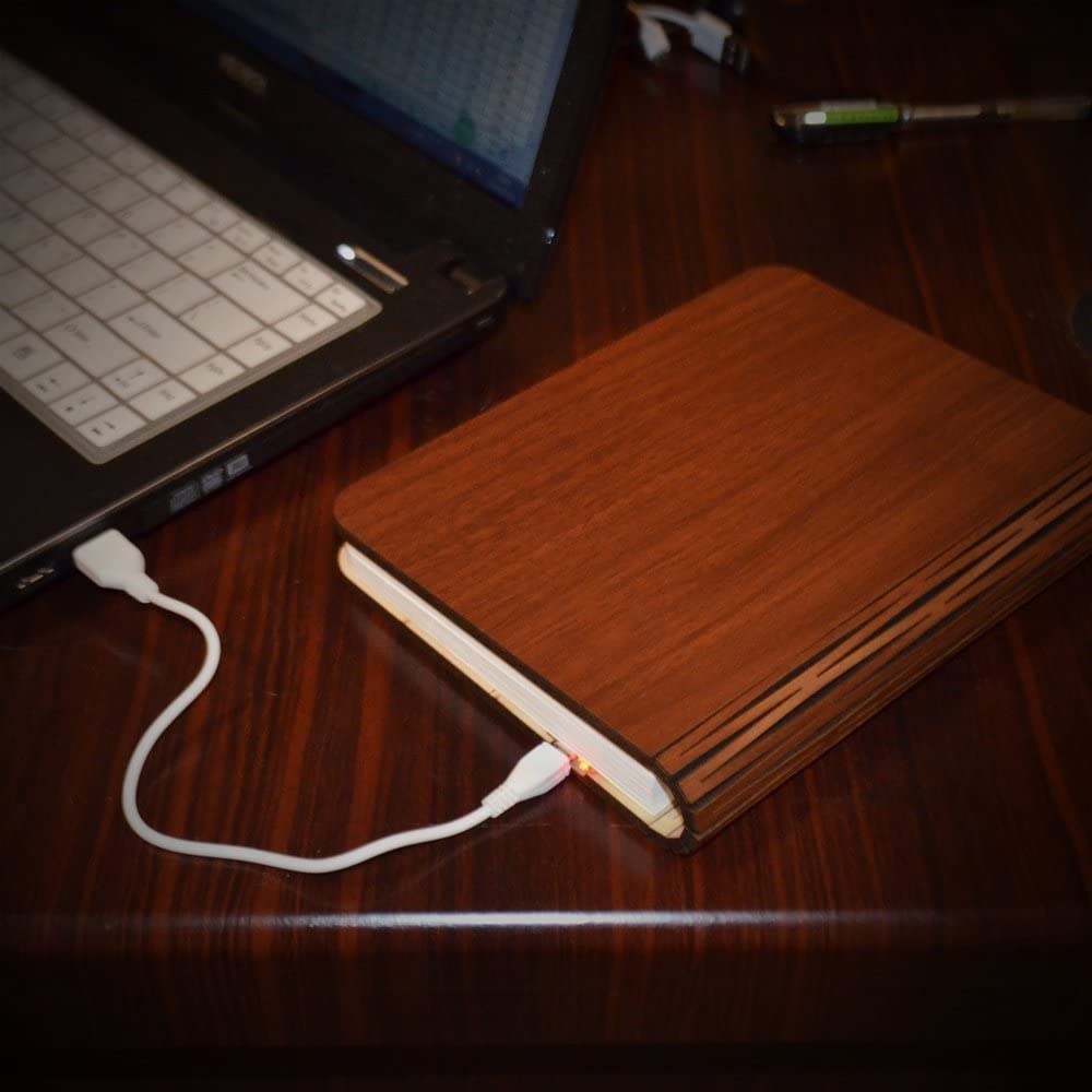 Ortekor Elegant Foldable Book Lamp Night Light with Wooden Cover & Adjustable Angles