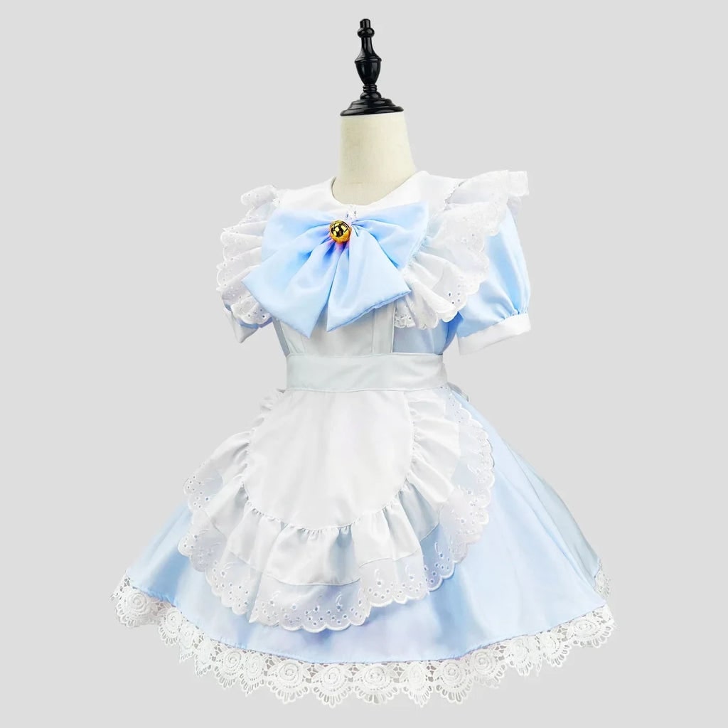 Elegant Gothic Maid Costume Set with Ruffled Dress & Apron for Halloween