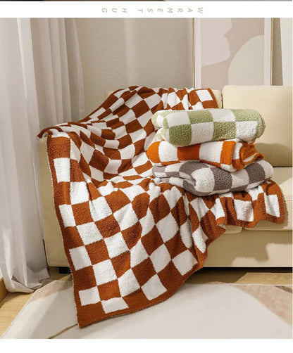 Elegant Home | Nordic Throw Blanket with Plush Velvet Surface | Chic Checkered Design for Cozy Interiors