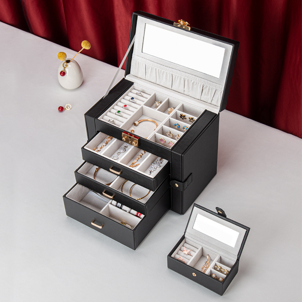 Elegant Jewelry Box Organizer with Drawers & Mirror for Stylish Storage
