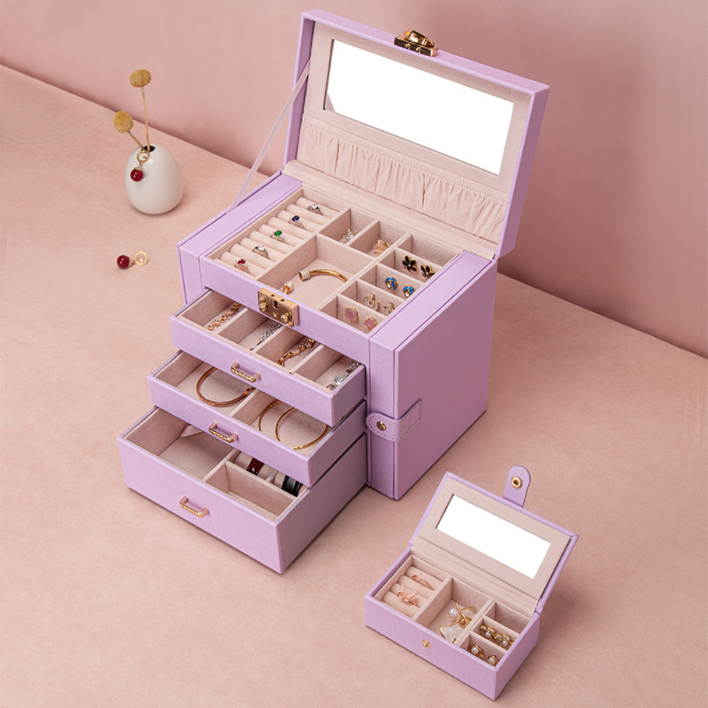 Elegant Jewelry Box Organizer with Drawers & Mirror for Stylish Storage