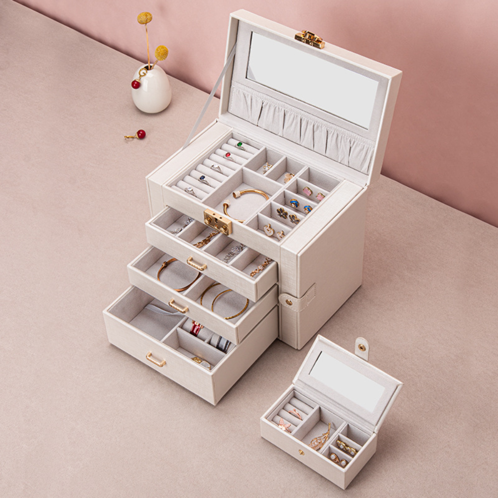 Elegant Jewelry Box Organizer with Drawers & Mirror for Stylish Storage