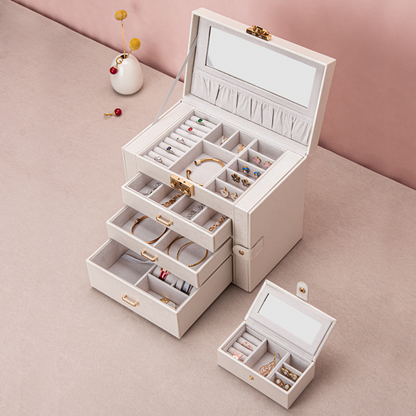 Elegant Jewelry Box Organizer with Drawers & Mirror for Stylish Storage