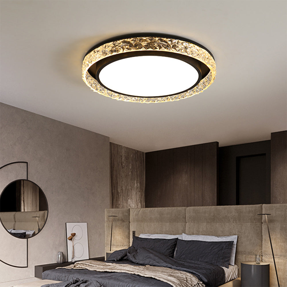 Elegant LED Ceiling Light | Remote Dimmable Flush Mount with Crystal Halo Design for Adjustable Ambiance