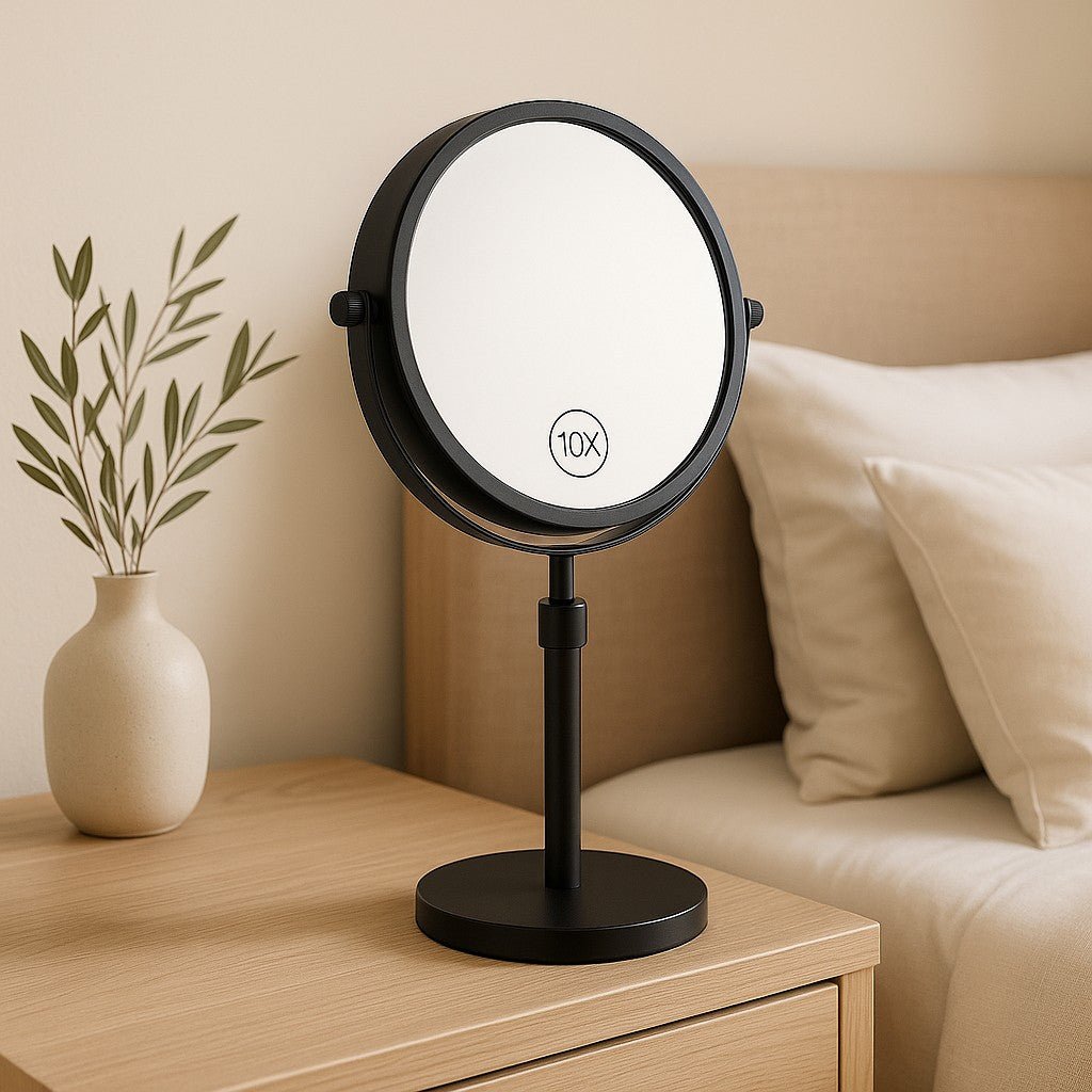 Elegant LED Makeup Mirror | 10X Magnification & Adjustable Height | Perfect Lighting for Flawless Makeup