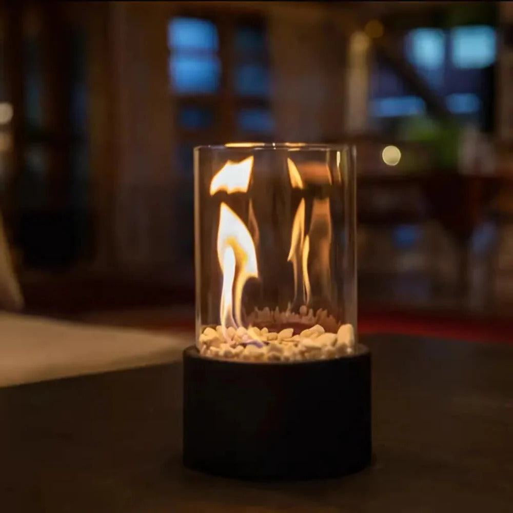 Portable Tabletop Fire Bowl with Glass, Tabletop Fire Pit, Bioethanol Ventless Fireplace, Indoor Fire Pit for Home