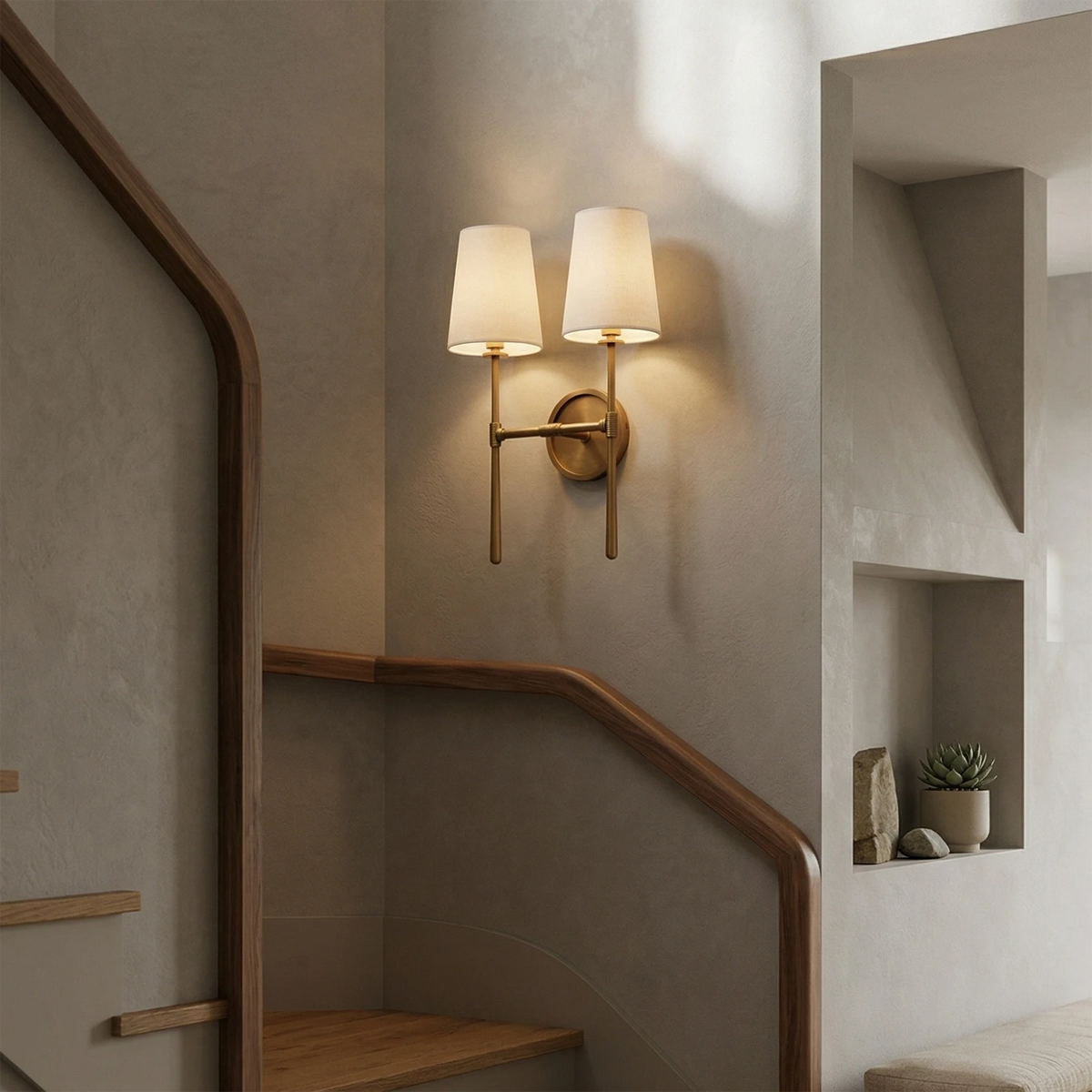 Elegant Wall Sconce with Textured Linen Shade – Aged Brass and Oil Rubbed Bronze Finish, Dimmable Sconce Light for Bathrooms and Modern Spaces