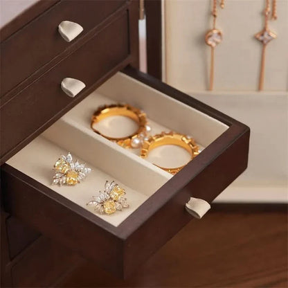 LUXELIVA – Elegant Wooden Jewelry Box with Multi-Layer Storage