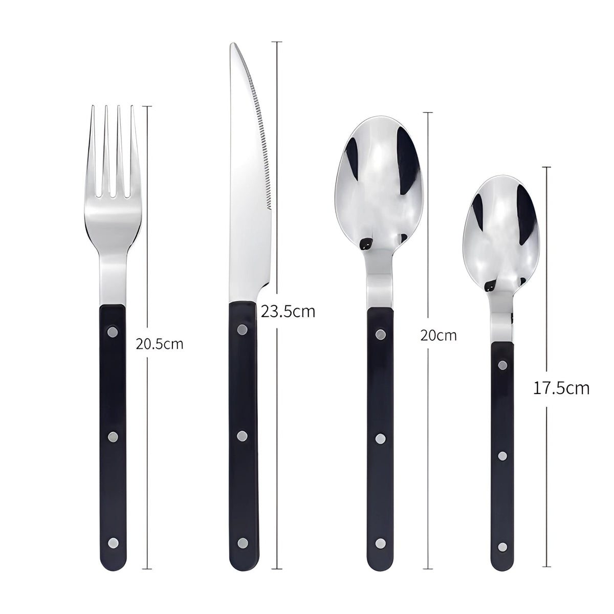 Elegant | 24-Piece Cutlery Set with Modern Black Handles | Durable Stainless Steel for Stylish Dining