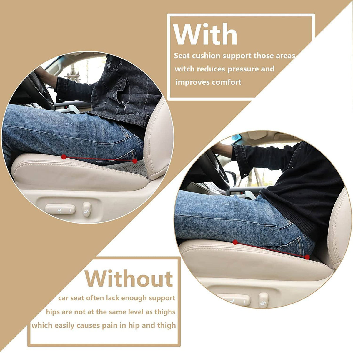 Elevate Your Drive | Car Seat Cushion with Non-Slip Base | Height Boost for Improved Driving Visibility