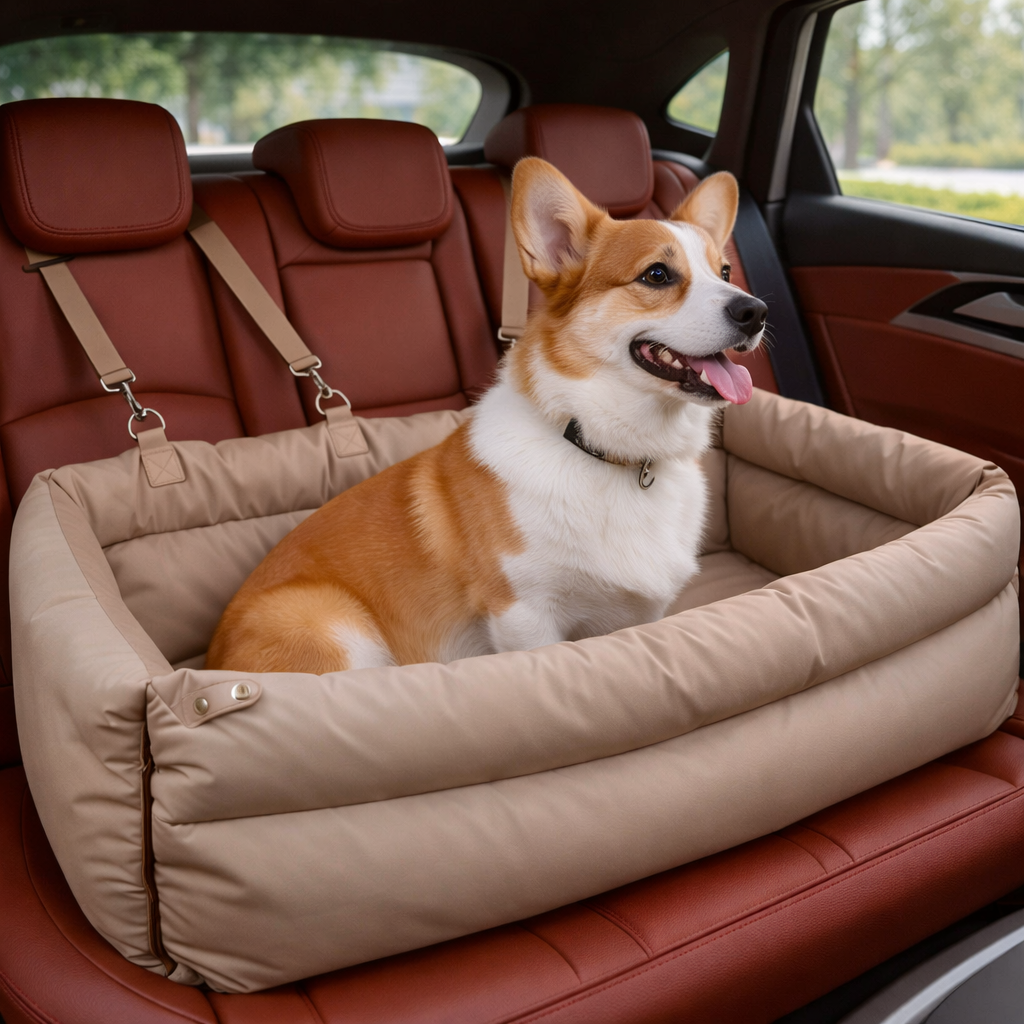 Elevated Dog Car Seat Booster Bed with Water-Resistant Faux Leather | Comfortable Pet Car Seat for Safe Travel and Easy Maintenance
