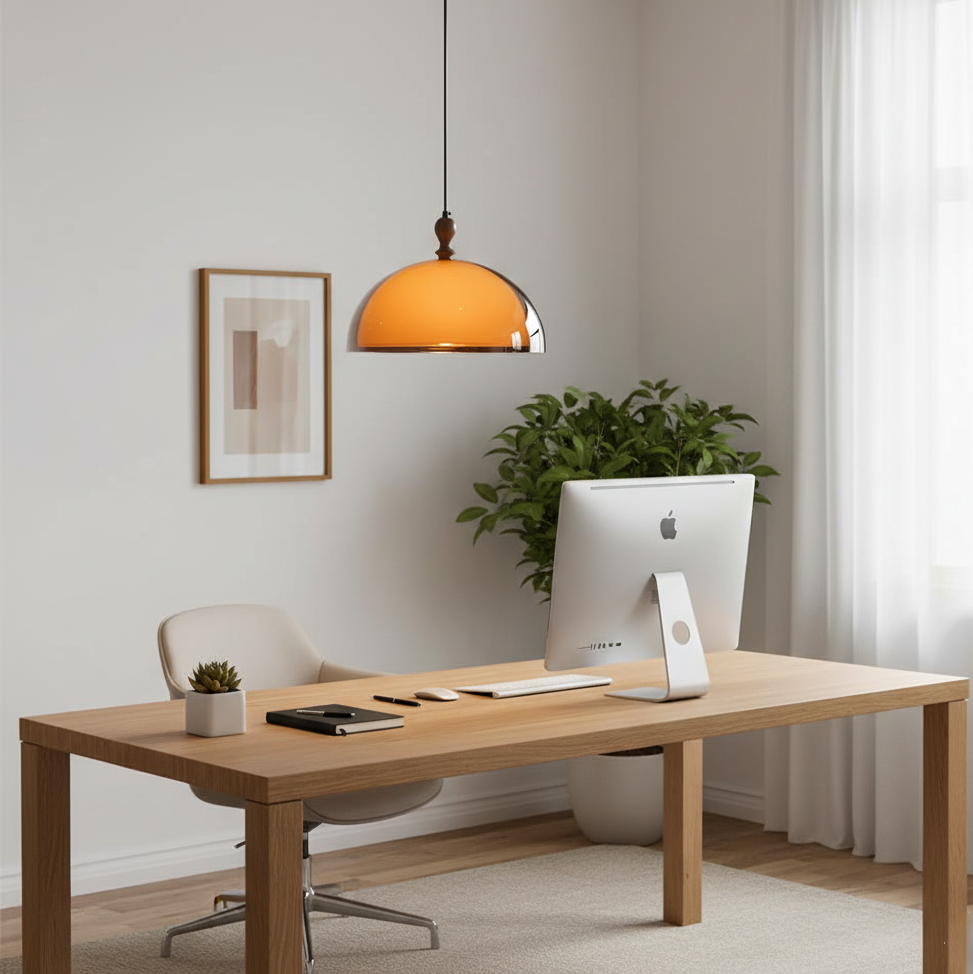 Hanging Ceiling Light Fixture with Walnut Wood Accent and Acrylic Shade 14 Inch Diameter for Kitchen Island Dining Room Table Adjustable Hei