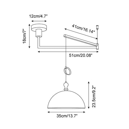 Hanging Ceiling Light Fixture with Walnut Wood Accent and Acrylic Shade 14 Inch Diameter for Kitchen Island Dining Room Table Adjustable Hei
