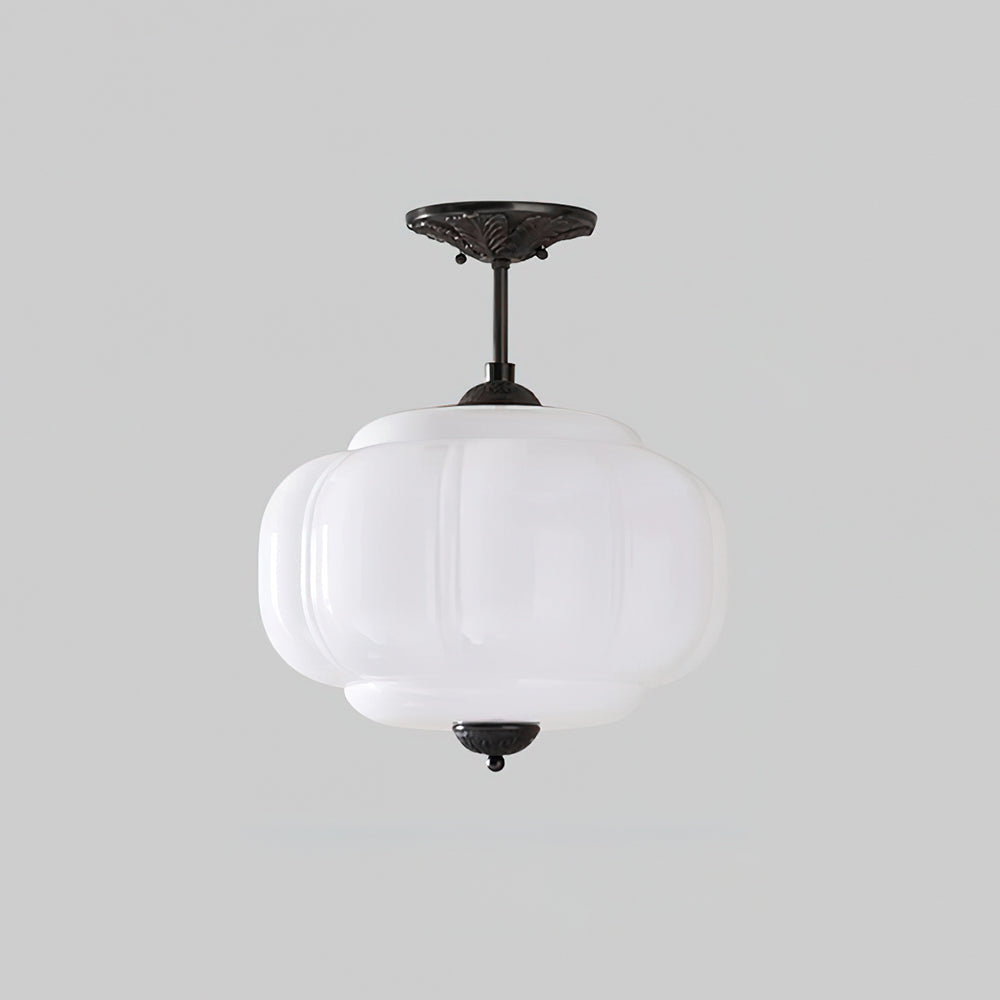 Ceiling Lamp with Textured Glass Dome 15-Inch Adjustable Drop for Countertops Tables Hallways Vintage-Style Overhead Fixture Gold Black Whit