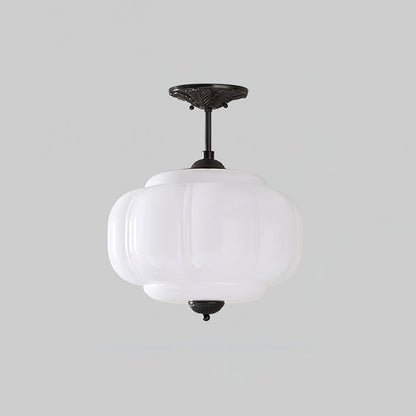 Ceiling Lamp with Textured Glass Dome 15-Inch Adjustable Drop for Countertops Tables Hallways Vintage-Style Overhead Fixture Gold Black Whit