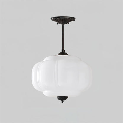 Ceiling Lamp with Textured Glass Dome 15-Inch Adjustable Drop for Countertops Tables Hallways Vintage-Style Overhead Fixture Gold Black Whit