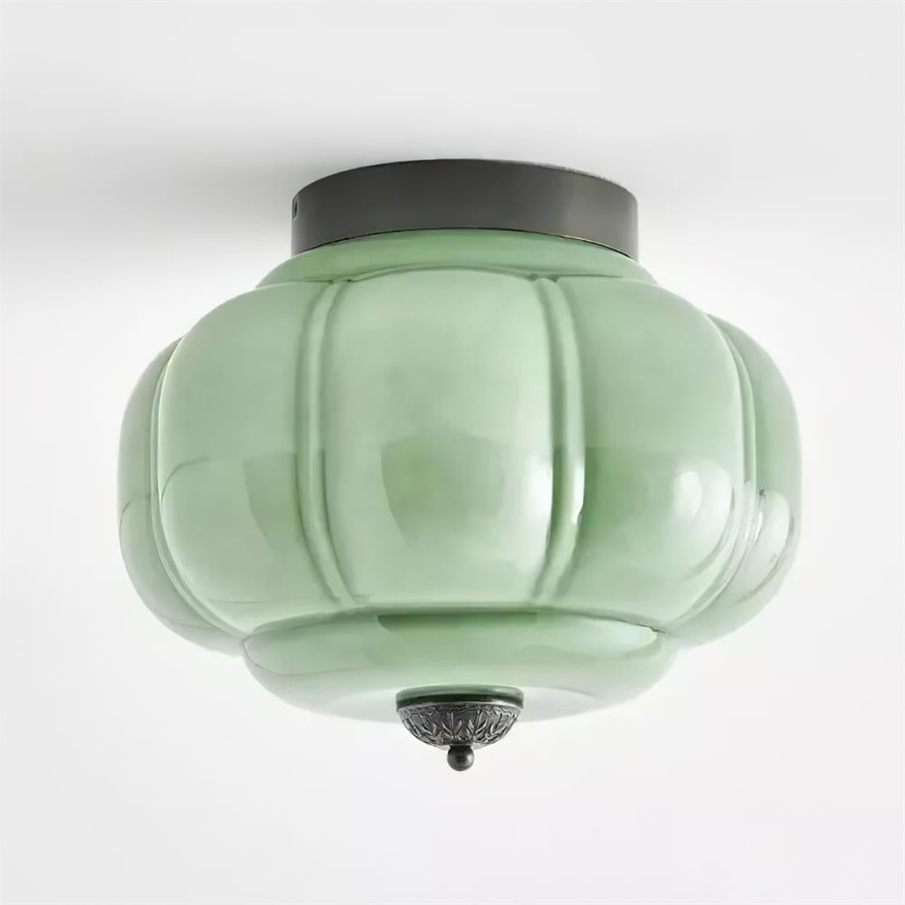 Flush Mount Glass Pendant Light 15 in Jade Green Shade Hardwired E26 E27 Socket Handblown Artisan Finish for Bedroom Bathroom Hallway Entryw