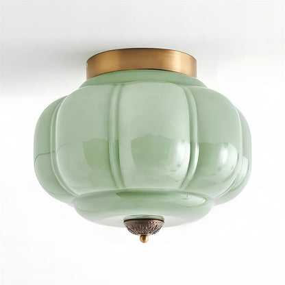 Flush Mount Glass Pendant Light 15 in Jade Green Shade Hardwired E26 E27 Socket Handblown Artisan Finish for Bedroom Bathroom Hallway Entryw