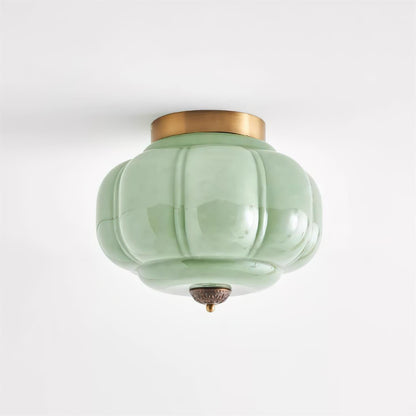 Flush Mount Glass Pendant Light 15 in Jade Green Shade Hardwired E26 E27 Socket Handblown Artisan Finish for Bedroom Bathroom Hallway Entryw